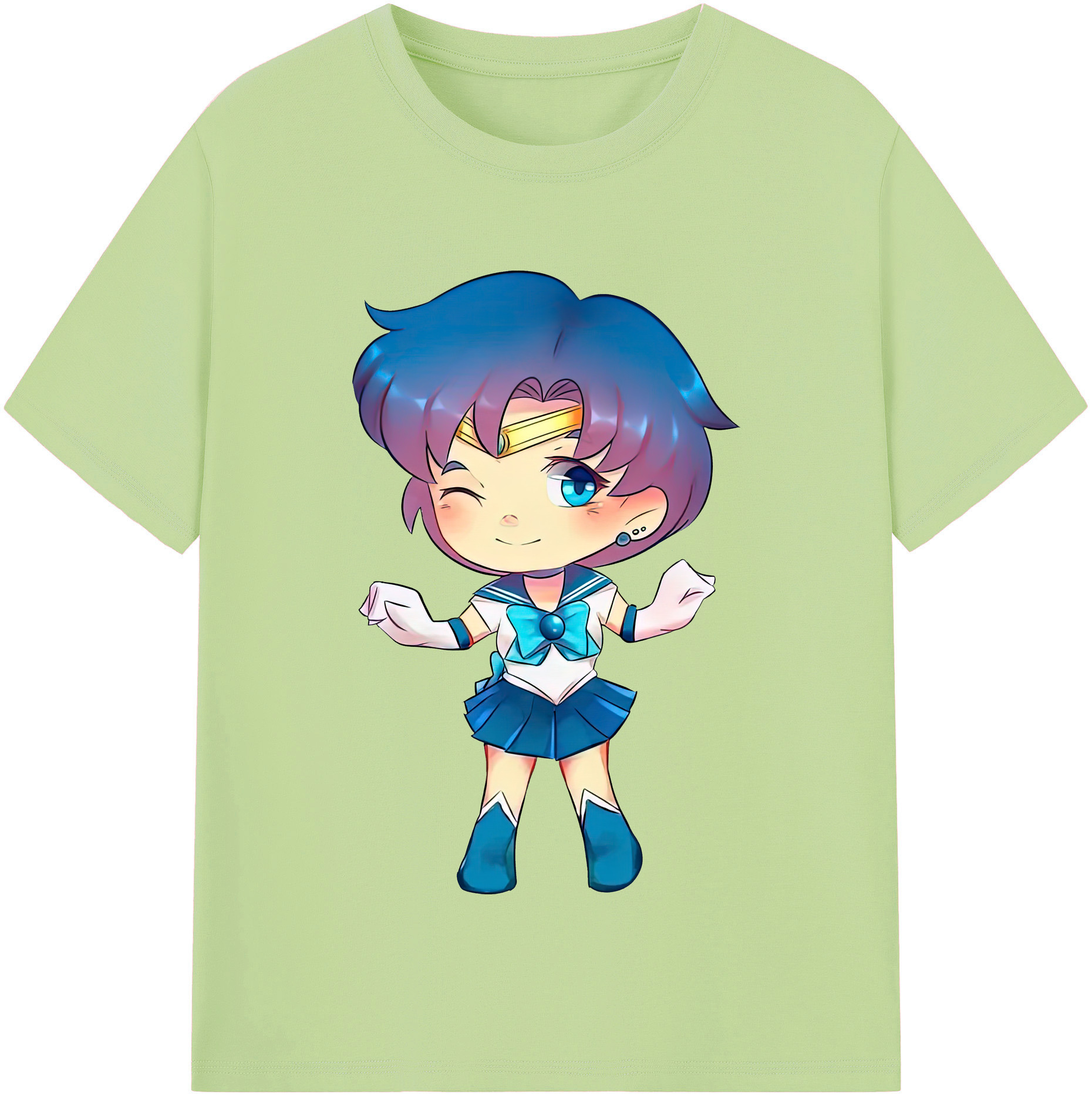 （画像用） 美少女戦士セーラームーン 水野 亜美 みずの あみ Sailor Moon Mizuno Ami 綿100％半袖Tシャツ（フロントプリント）